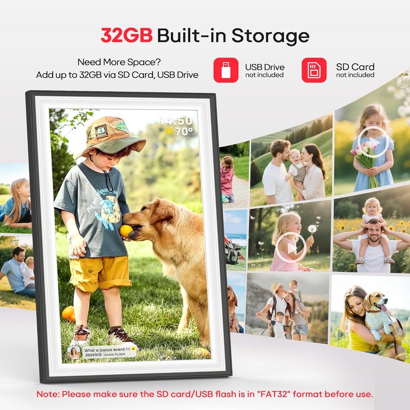 BIGASUO Frameo 10.1" WiFi Digital Picture Frame with 32GB Memory, 1280 x 800 IPS HD Touch Screen Electronic Photo Frame, Auto-Rotate, Slideshow, Wall Mountable, Share Photos/Video Remotely Anywhere - Image 3